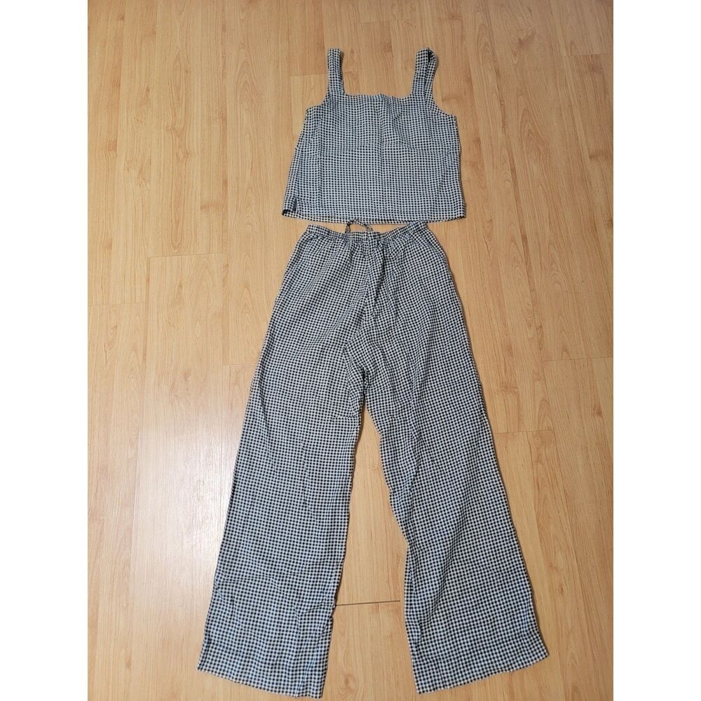 A New Day Gingham Tank Top & Wide Leg Pants Set Black White XS